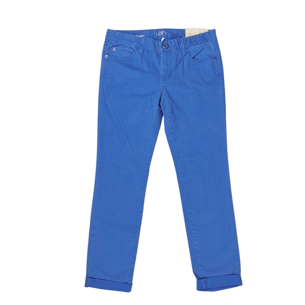 LOFT Modern Straight Crop Cuffed Chino Pants‎ Periwinkle Blue Mid Rise Size 4